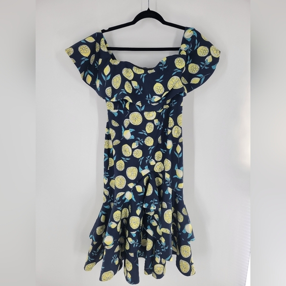 Fame and Partners lemon print off shoulder dress Size 4 - Picture 2 of 6